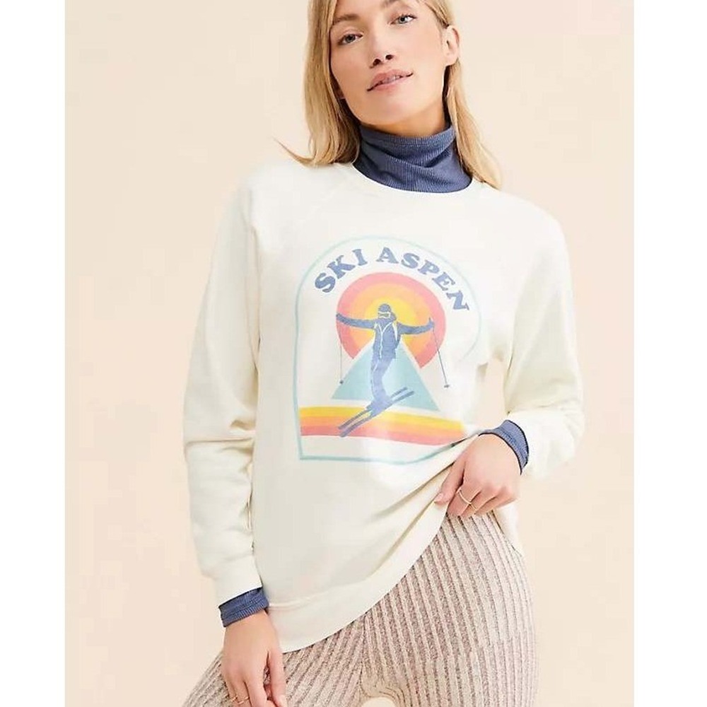 Retrobrand Ski Aspen Graphic Sweatshirt White Raglan Pullover Womens Medium